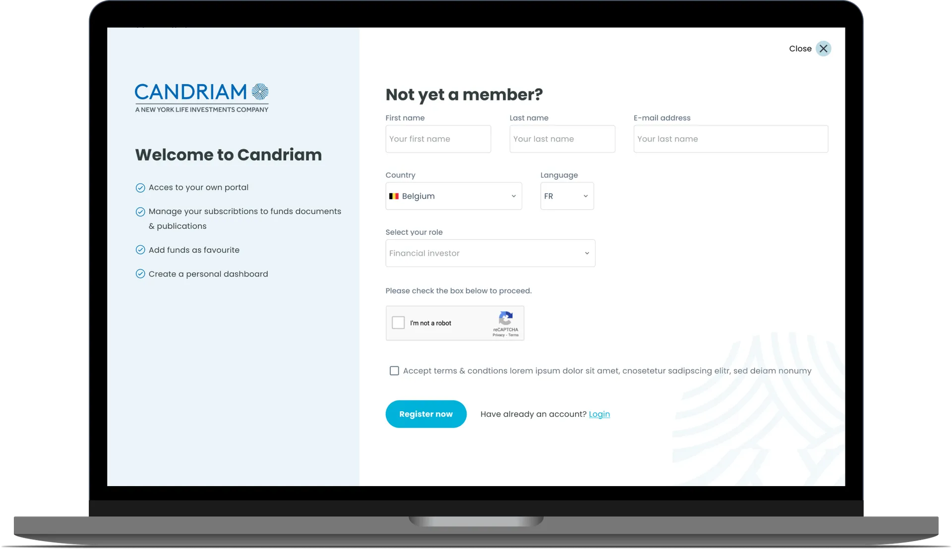 Mockup of candriam member zone