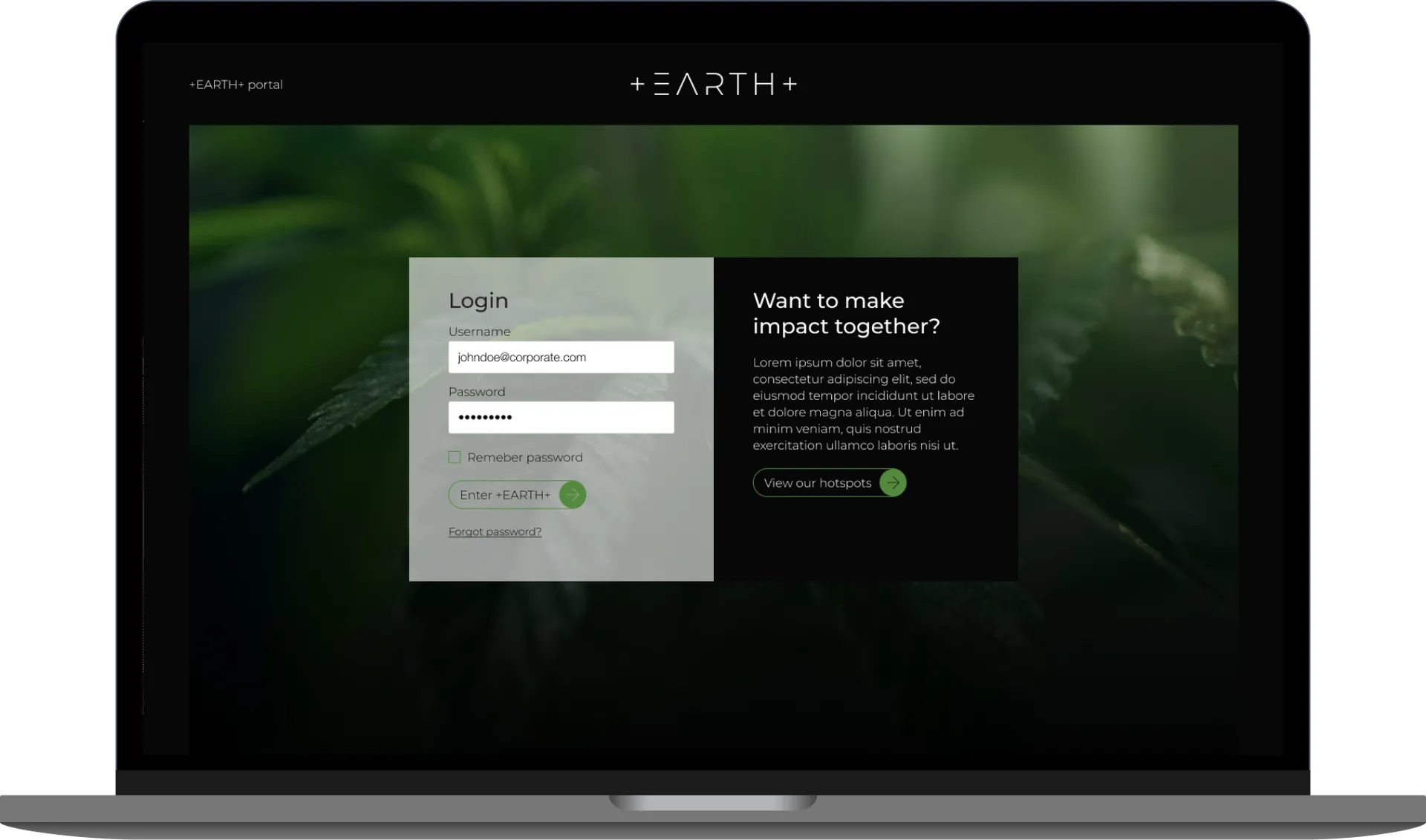 Mockup of dashboard login