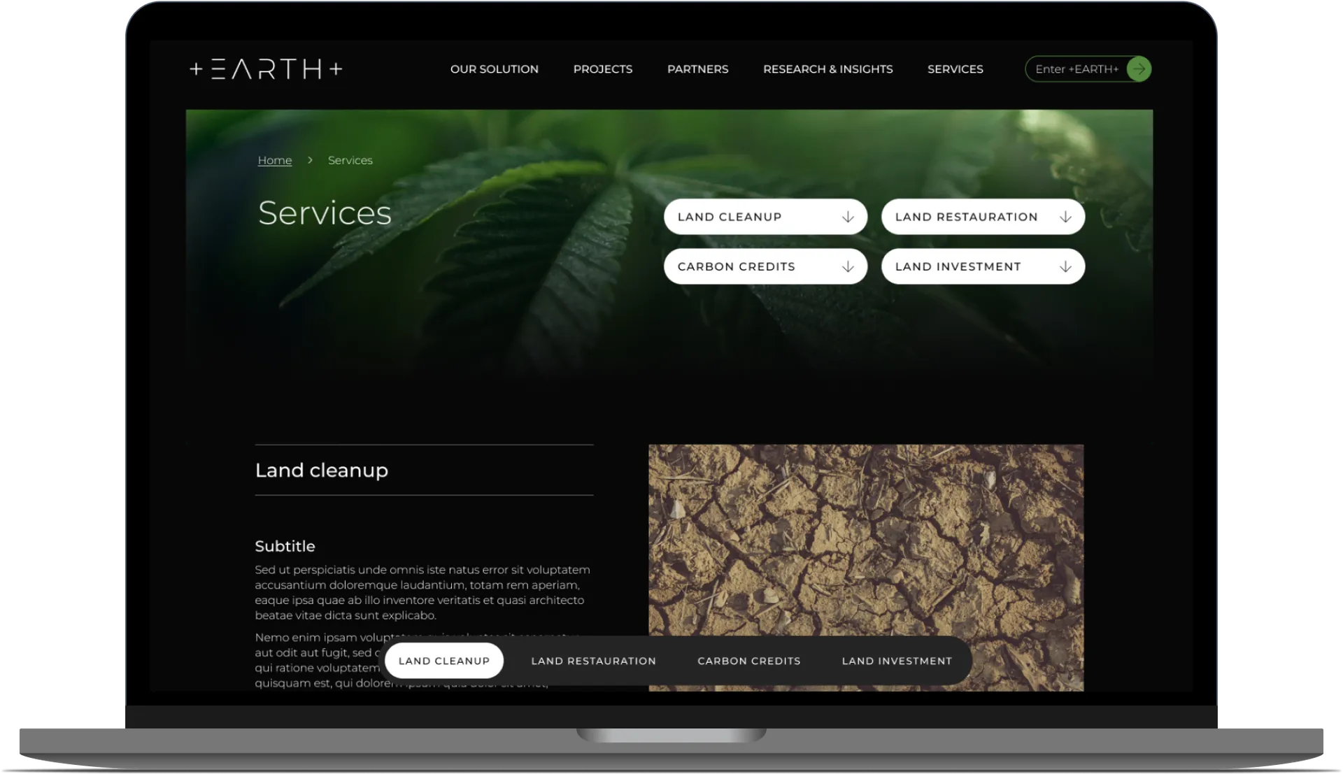 Mockup of the service page for +EARTH+